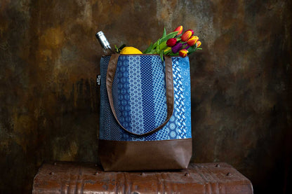 Shwe Shwe Blue Leather Look Tote Bag lifestyle