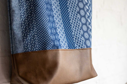 Shwe Shwe Blue Leather Look Tote Bag closeup